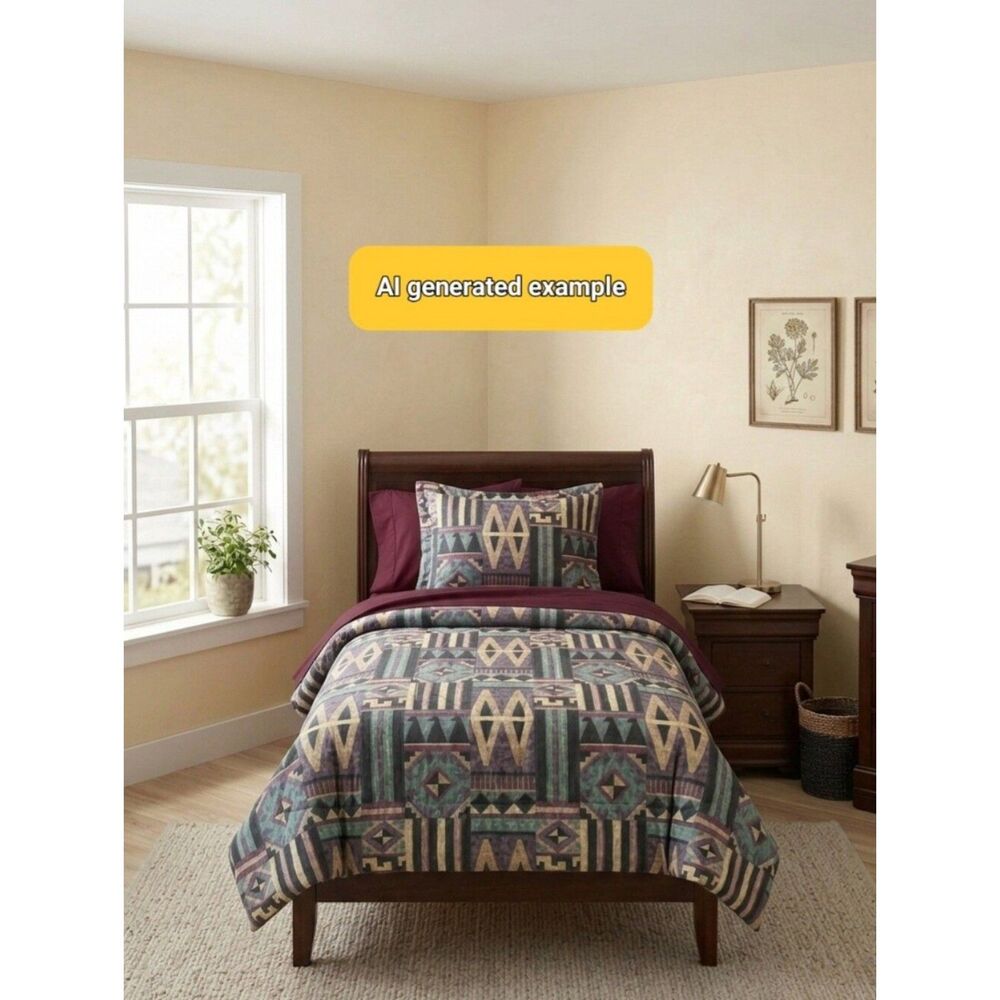 Vintage 90s Springs Southwestern Twin Comforter Set Teal Purple Geometric Aztec